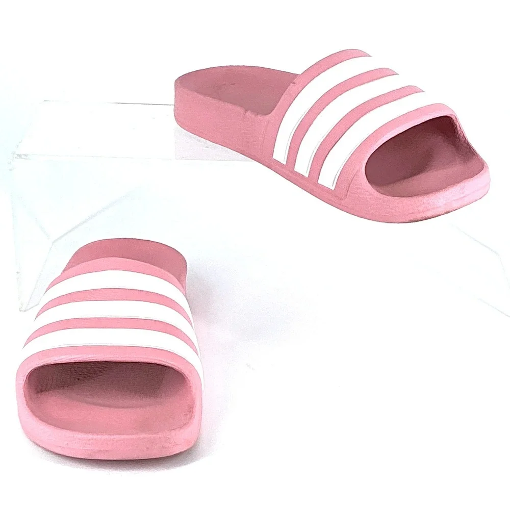 Adidas Adilette Aqua Kids Size‎ 1K 1 K Pink White 3-Stripes Slide Sandals